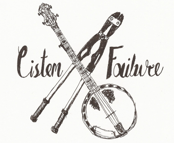 The album art, featuring a banjo crossed with bolt-cutters, in front of the band