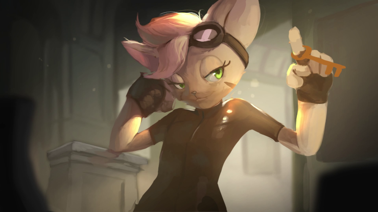 Cynth, twirling a keychain in a hallway